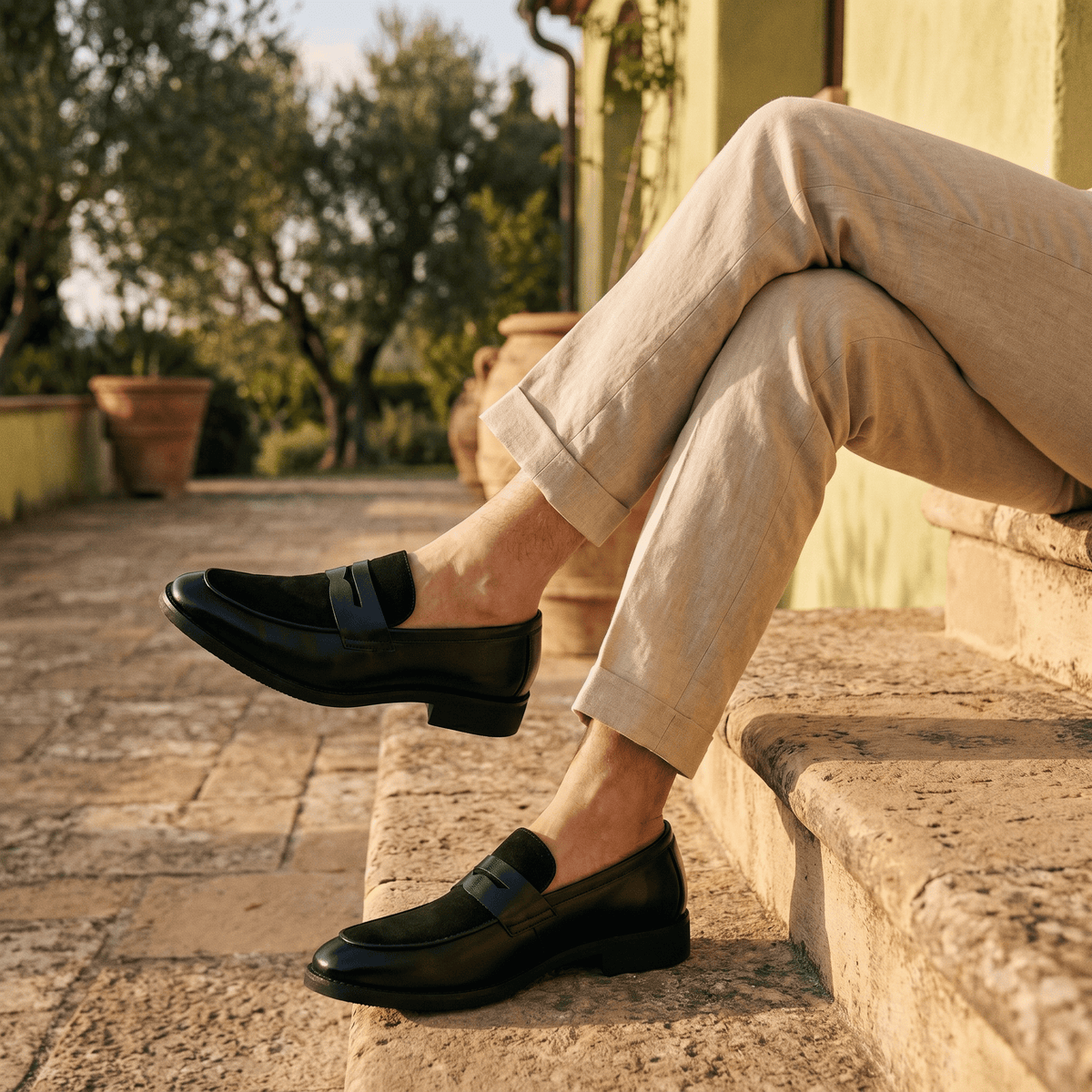 Mocassin Homme Penny Loafer avec Talon en Cuir Velours