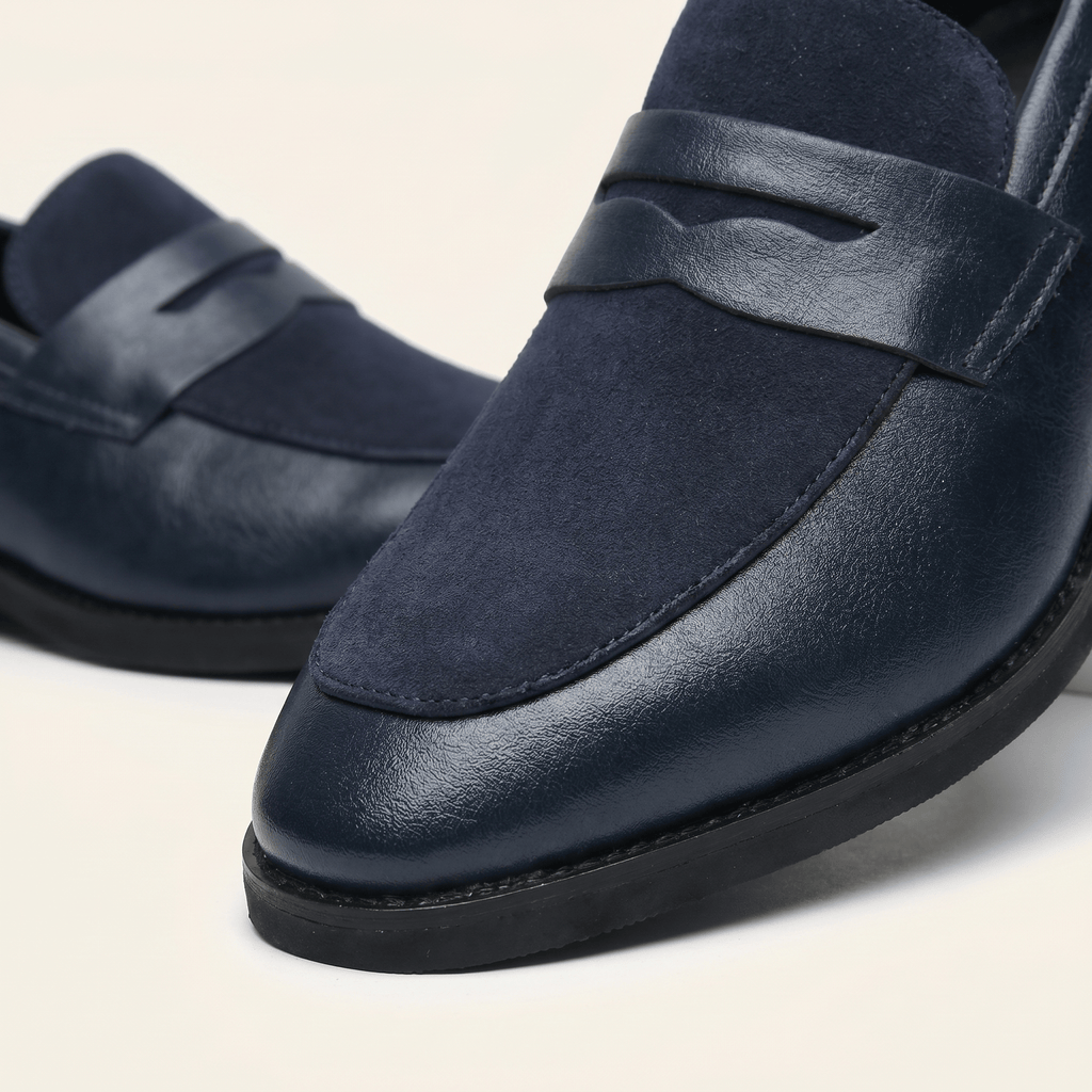 Mocassin Homme Penny Loafer avec Talon en Cuir Velours