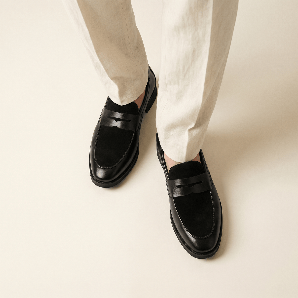 Mocassin Homme Penny Loafer avec Talon en Cuir Velours