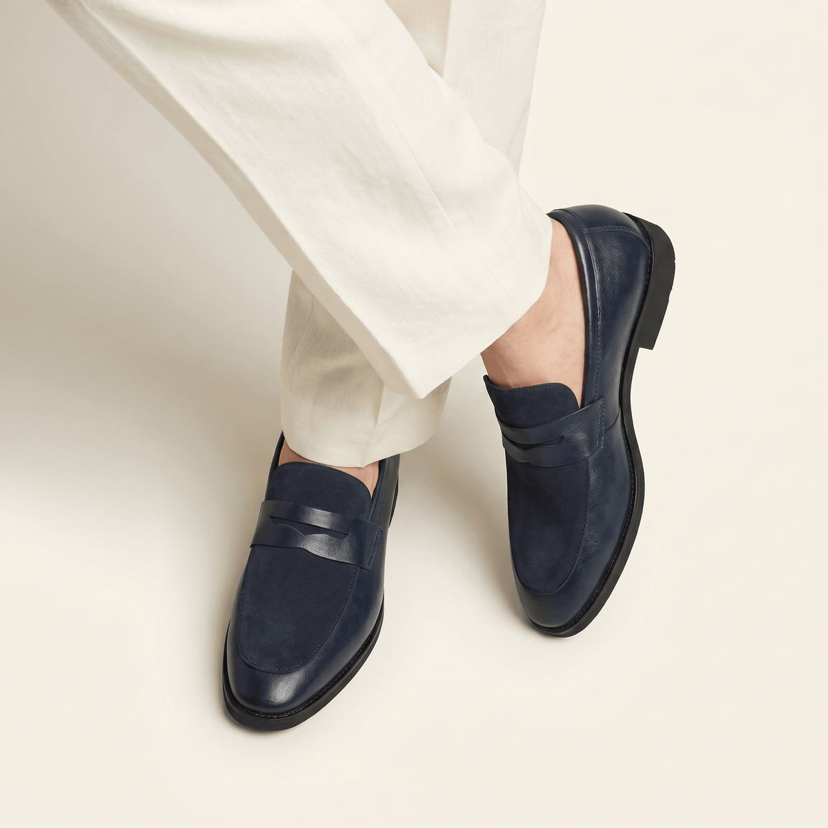 Mocassin Homme Penny Loafer avec Talon en Cuir Velours