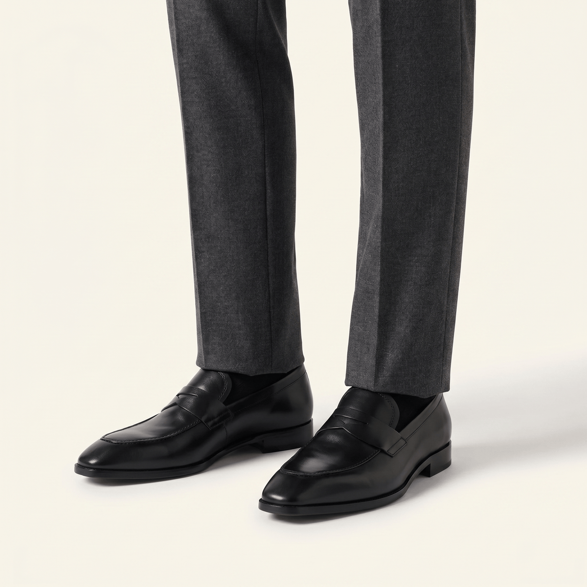 Mocassin Homme Penny Loafer Bout Effilé en Cuir Lisse