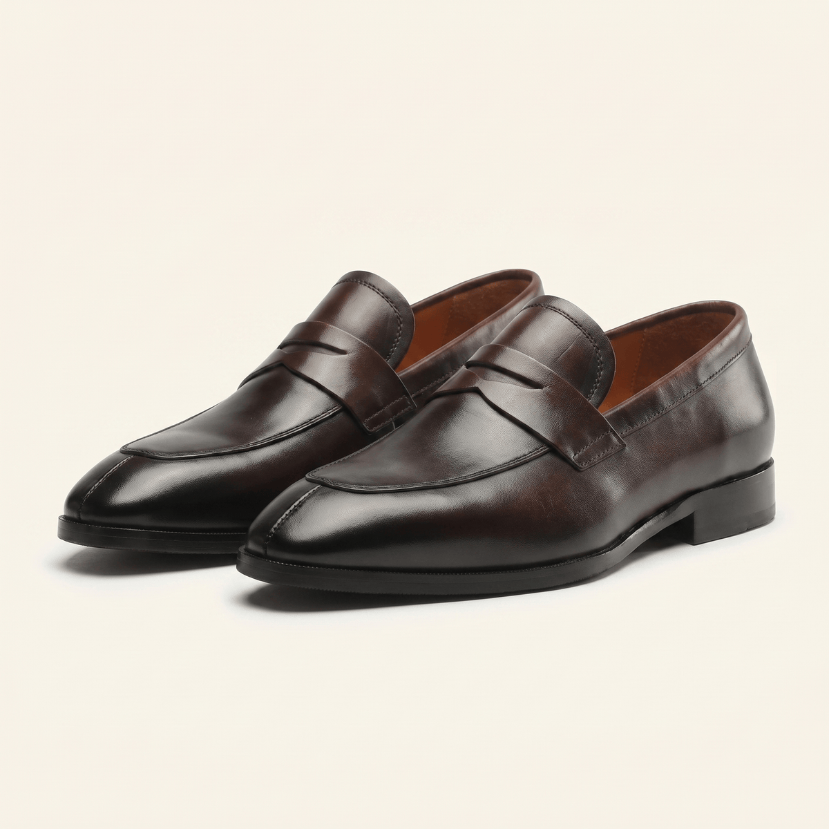 Mocassin Homme Penny Loafer Bout Effilé en Cuir Lisse