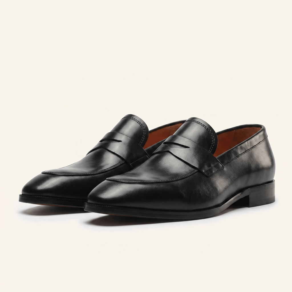 Mocassin Homme Penny Loafer Bout Effilé en Cuir Lisse