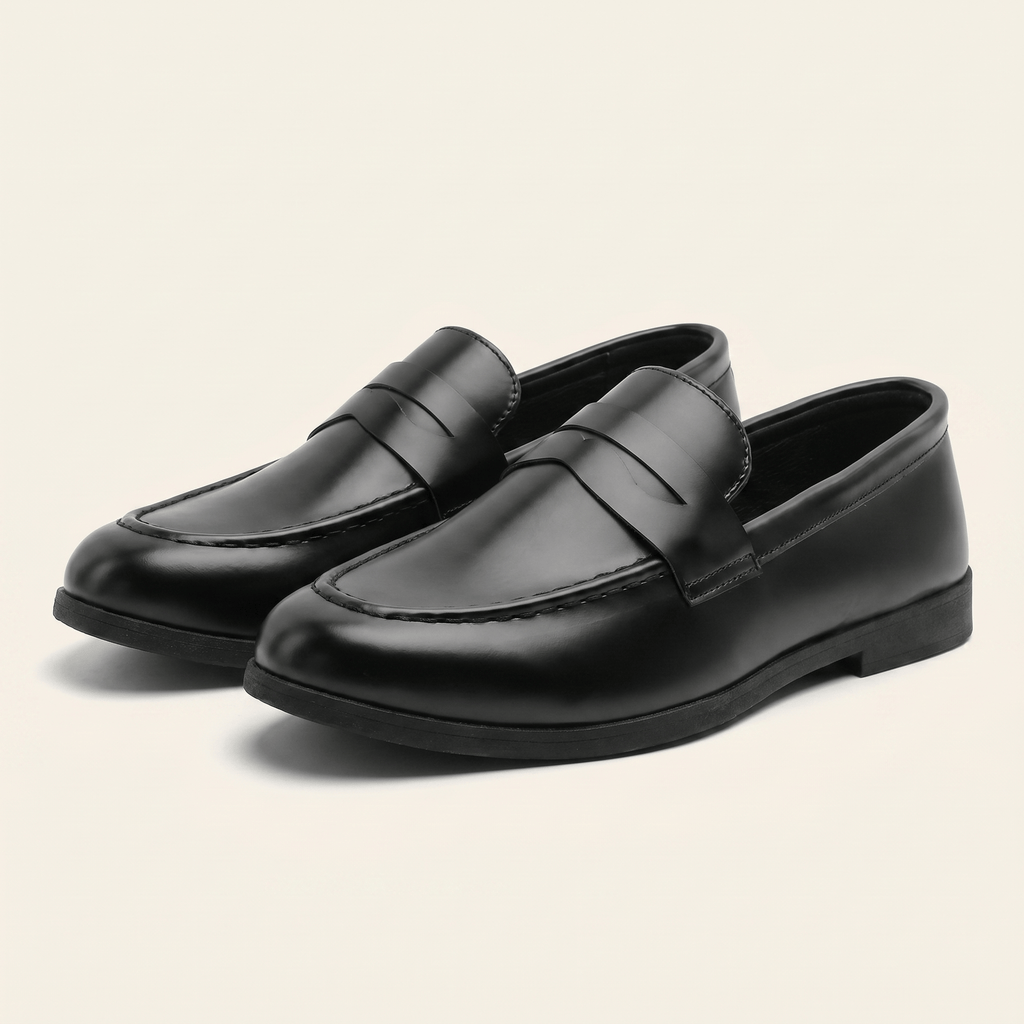 Mocassin Homme Penny Loafer Classique en Cuir Lisse Noir