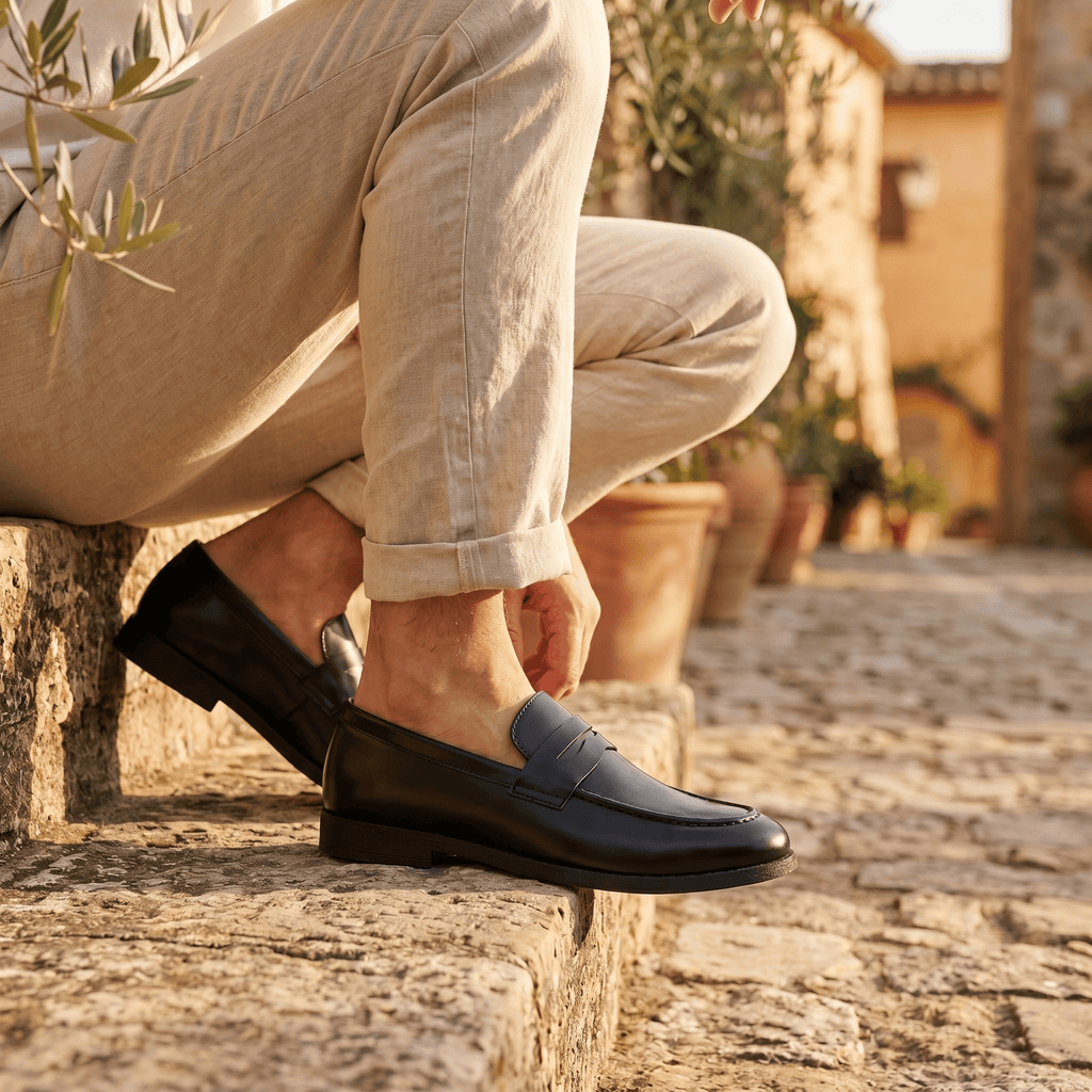 Mocassin Homme Penny Loafer Classique en Cuir Lisse Noir