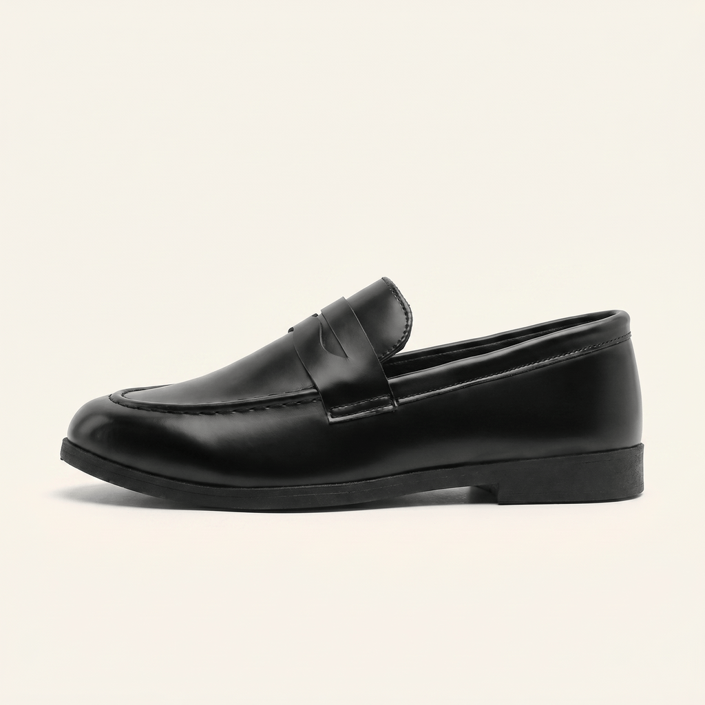 Mocassin Homme Penny Loafer Classique en Cuir Lisse Noir
