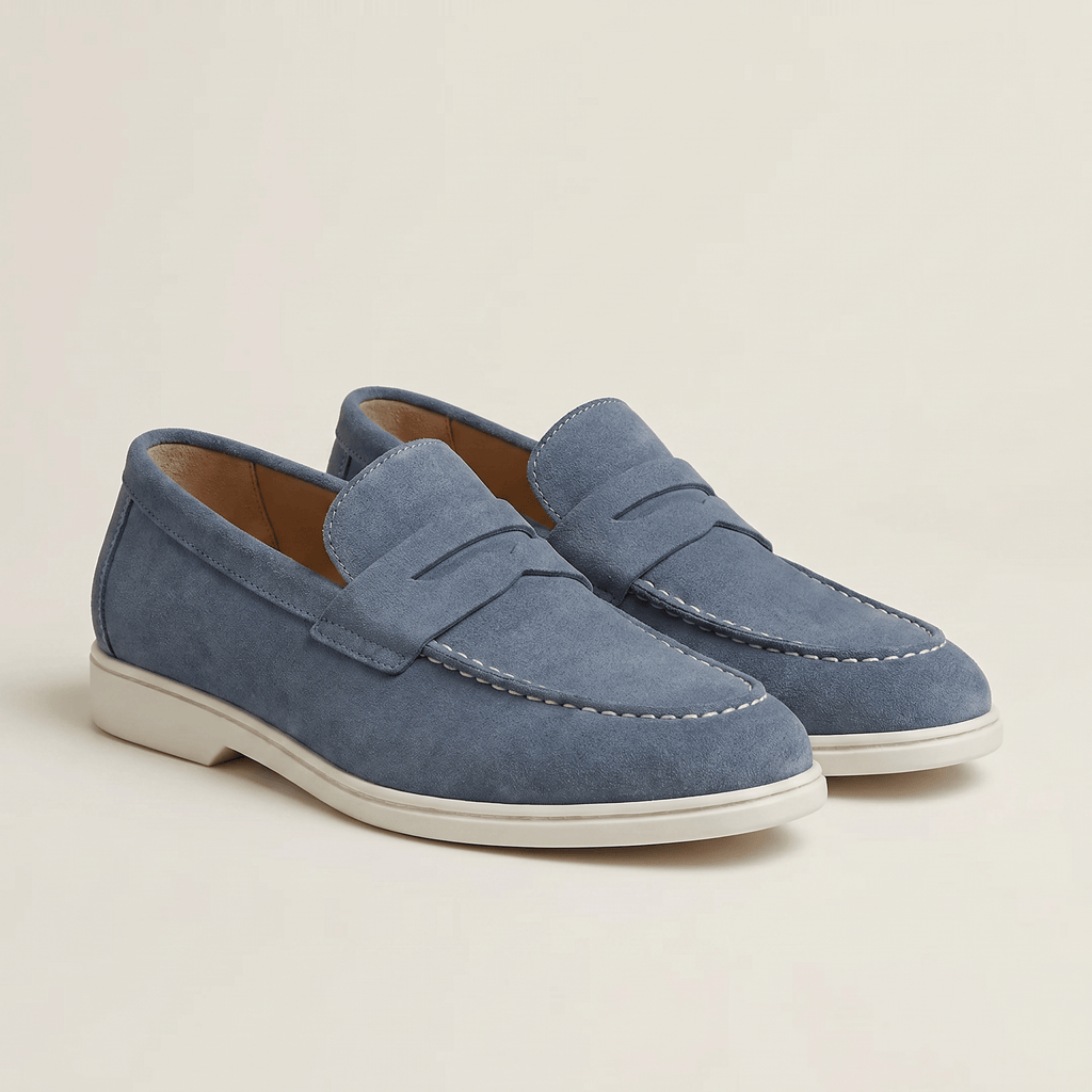 Mocassin Homme Penny Loafer en Daim à Semelle Contrastée