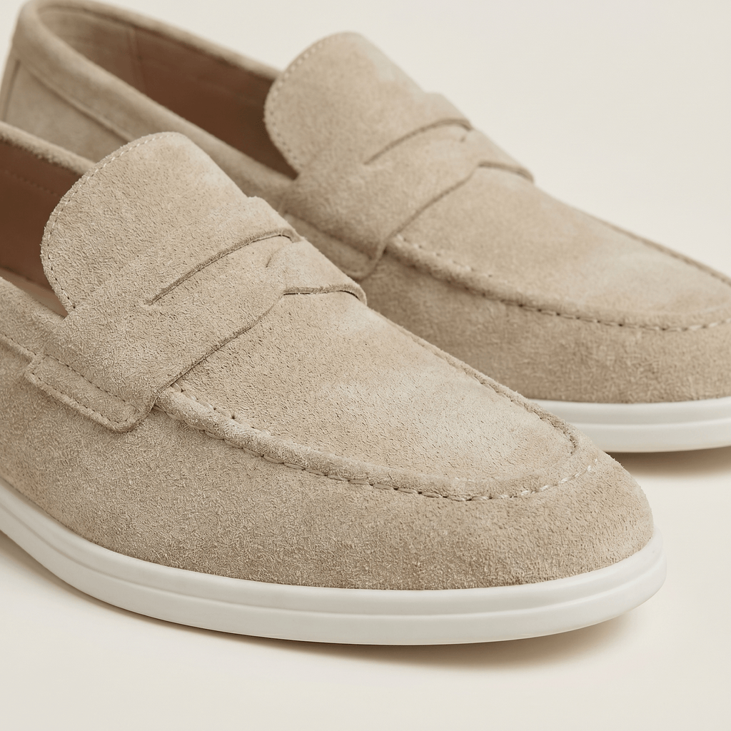 Mocassin Homme Penny Loafer en Daim à Semelle Contrastée