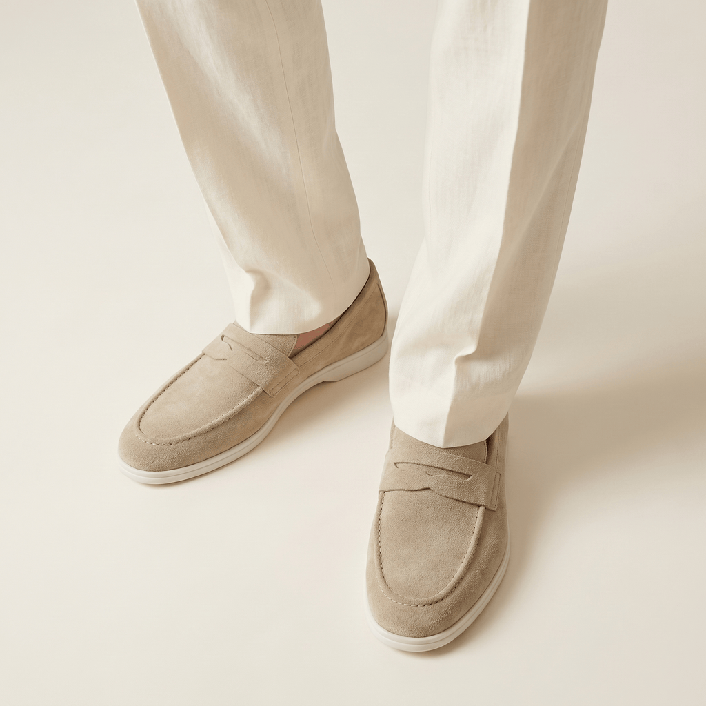 Mocassin Homme Penny Loafer en Daim à Semelle Contrastée