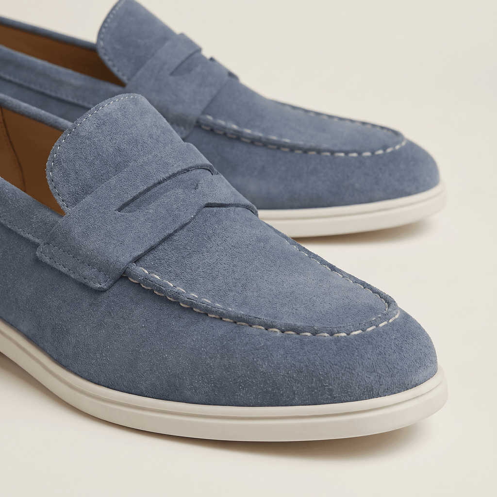 Mocassin Homme Penny Loafer en Daim à Semelle Contrastée