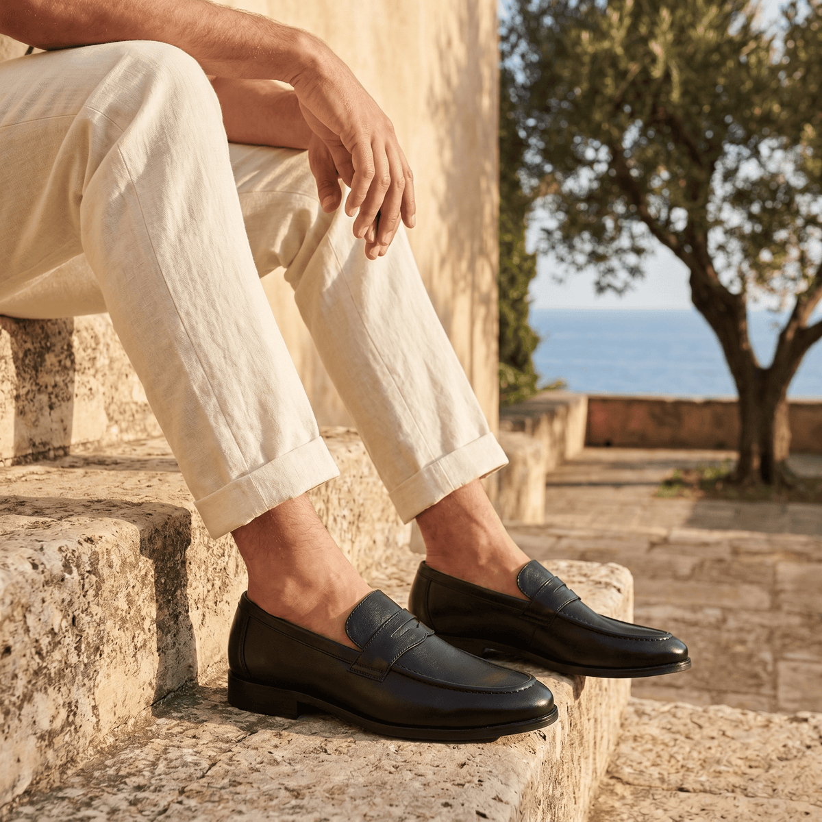 Mocassin Homme Penny Loafer Habillé en Cuir Lisse