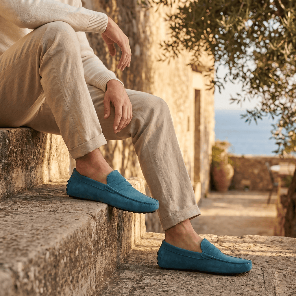Mocassin Homme Souple en Cuir Suédé à Bande