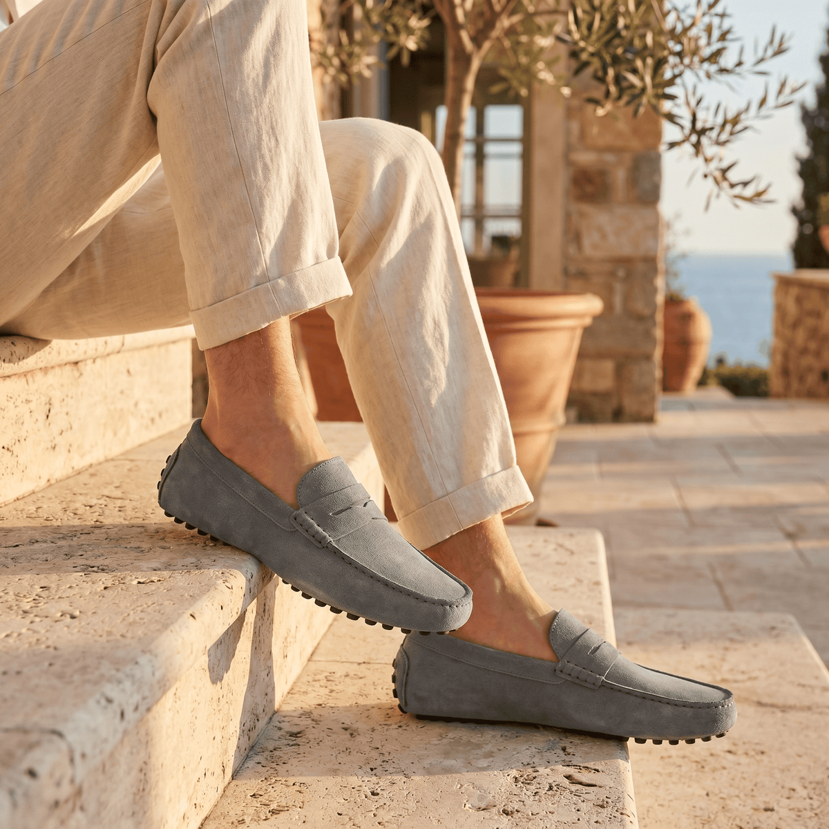 Mocassin Homme Souple en Cuir Suédé à Bande