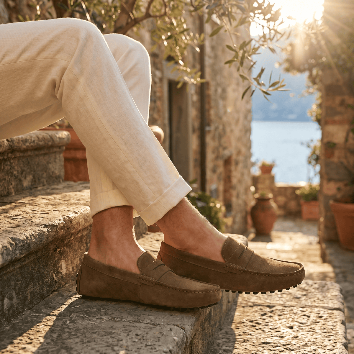 Mocassin Homme Souple en Cuir Suédé à Bande