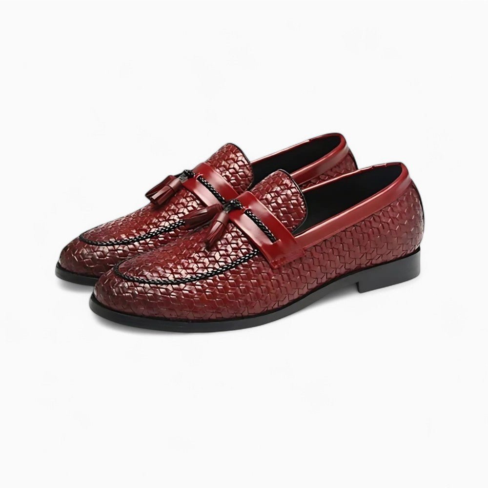 Mocassins à glands effet tressé — Rouge foncé